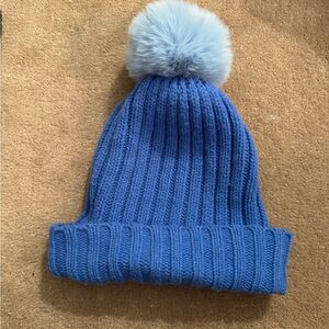 Athleta Kids Blue Knit Beanie with Pom-Pom